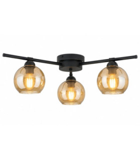 Bozon Multi Arm Semi Flush Ceiling Lamp Black Amber Glass Shade 3x E27-1