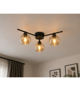 Bozon Multi Arm Semi Flush Ceiling Lamp Black Amber Glass Shade 3x E27-2