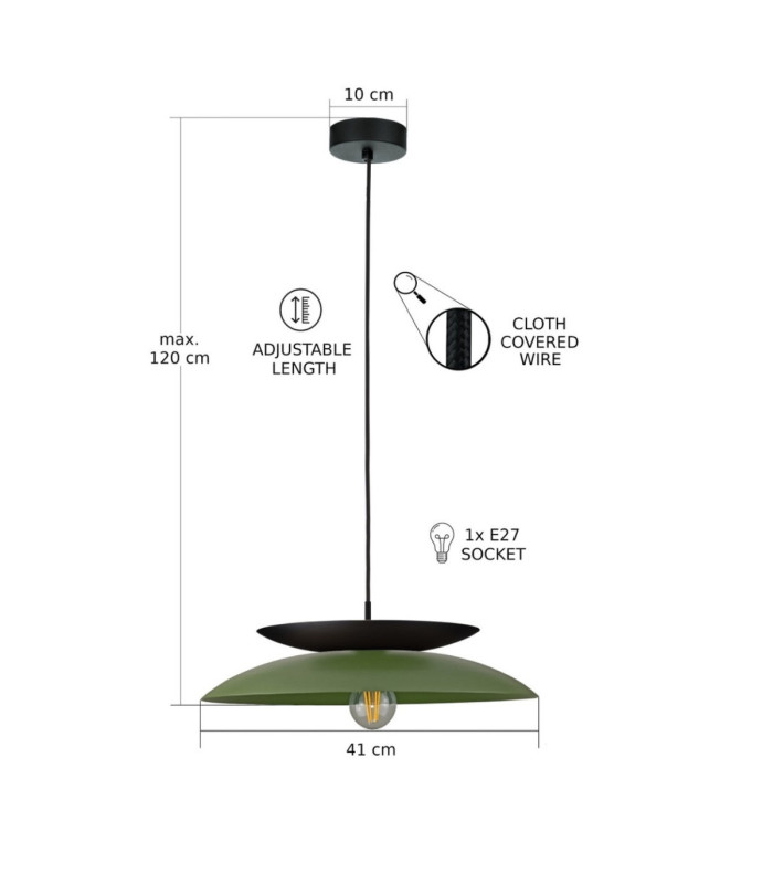 Ferro Dome Pendant Ceiling Light Green Black 1x E27-3