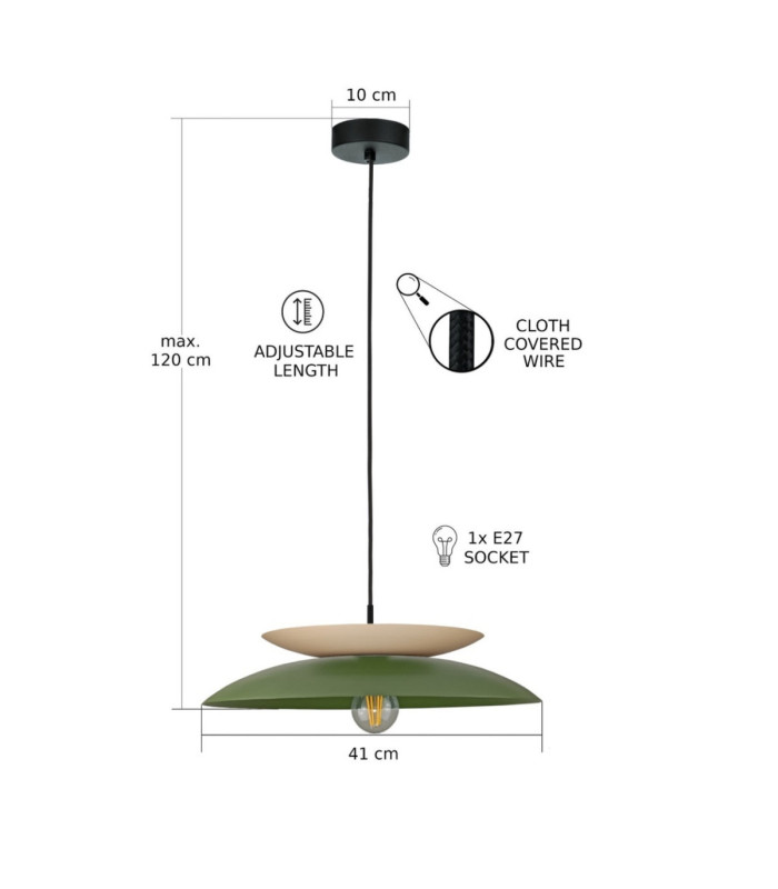 Ferro Dome Pendant Ceiling Light Green Beige 1x E27-3