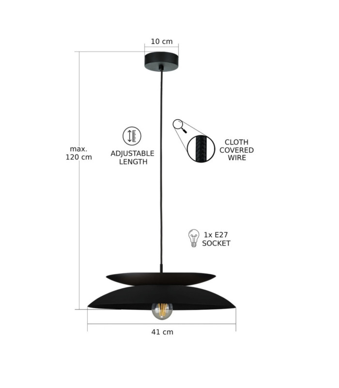 Ferro Dome Pendant Ceiling Light Black 1x E27-3