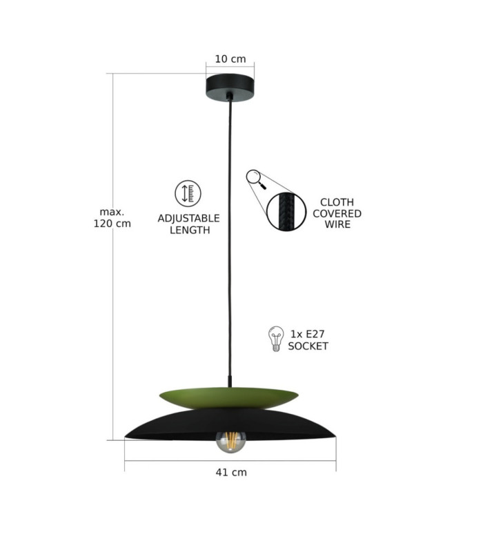 Ferro Dome Pendant Ceiling Light Black Green 1x E27-3
