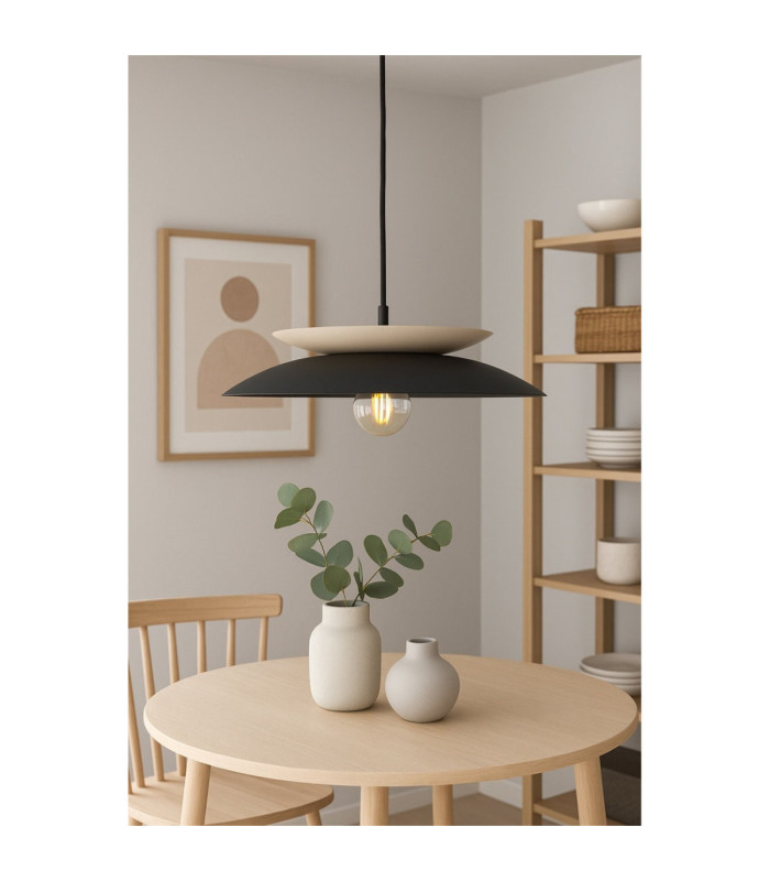 Ferro Dome Pendant Ceiling Light Black Beige 1x E27-2