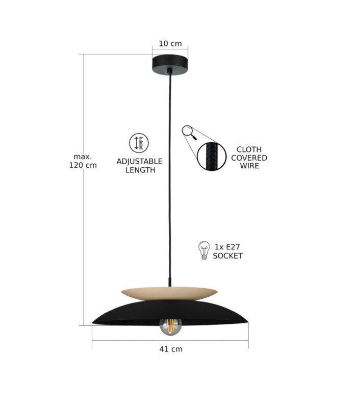 Ferro Dome Pendant Ceiling Light Black Beige 1x E27-3