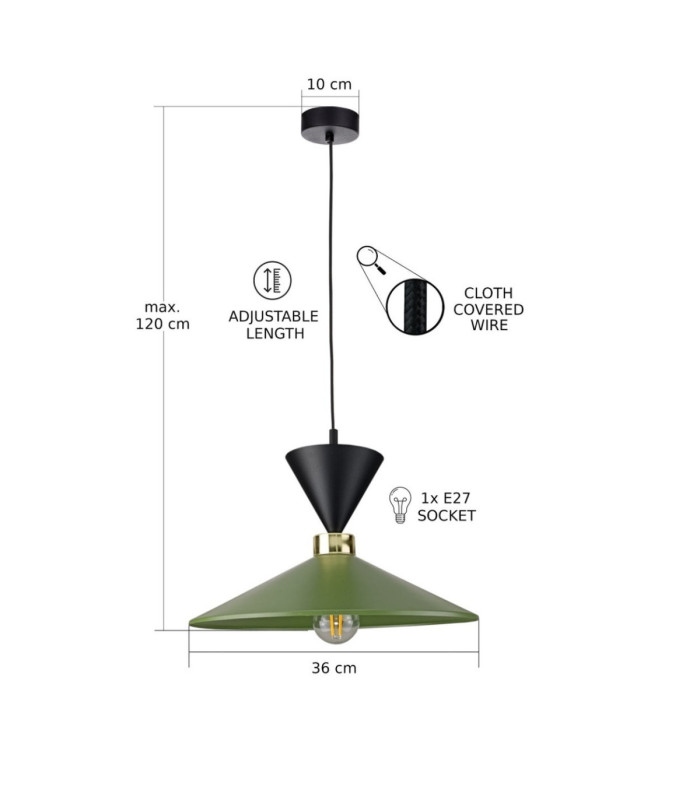 Amaris Dome Pendant Ceiling Light Green Black 1x E27-3