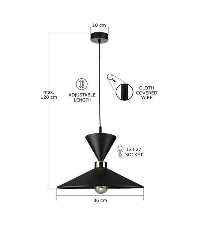 Amaris Dome Pendant Ceiling Light Black 1x E27-3