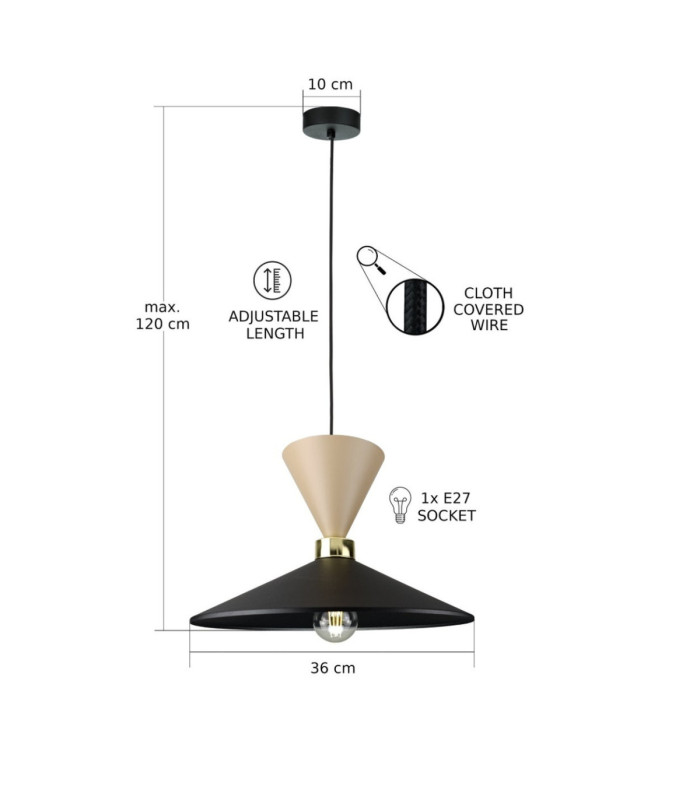 Amaris Dome Pendant Ceiling Light Beige Black 1x E27-3