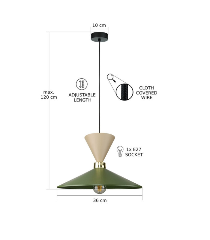 Amaris Dome Pendant Ceiling Light Beige Green 1x E27-3