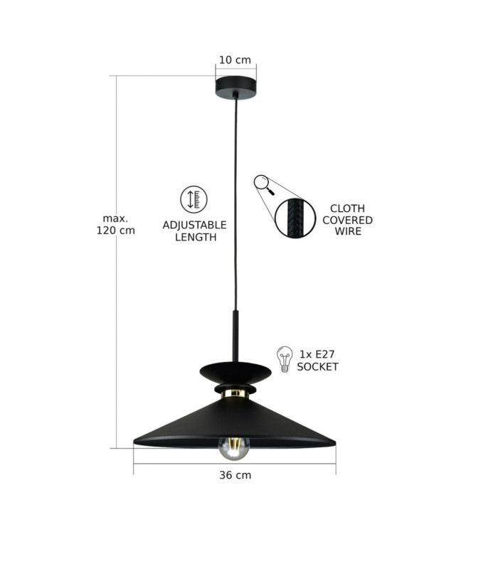 Velutto Dome Pendant Ceiling Light Black 1x E27-3
