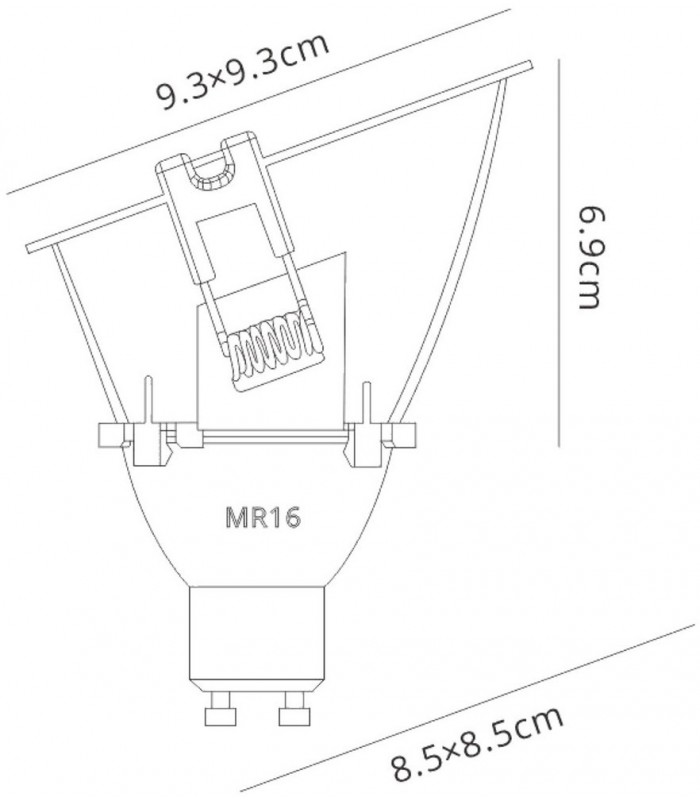 Funnel 45deg. Cut Out Recessed Spotlight Square, 1 x GU10 (Max 12W), Black - 2