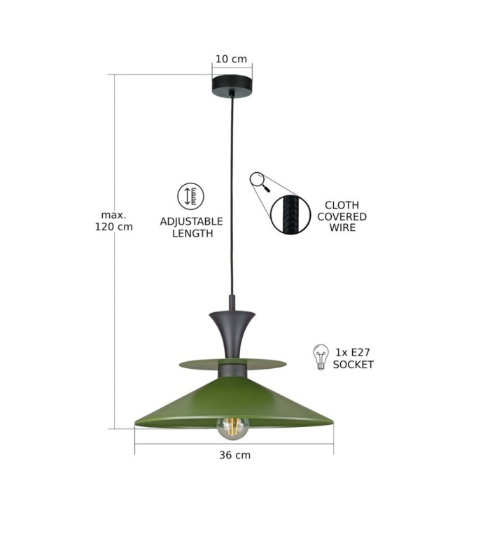 Della Dome Pendant Ceiling Light Black Green 1x E27-3