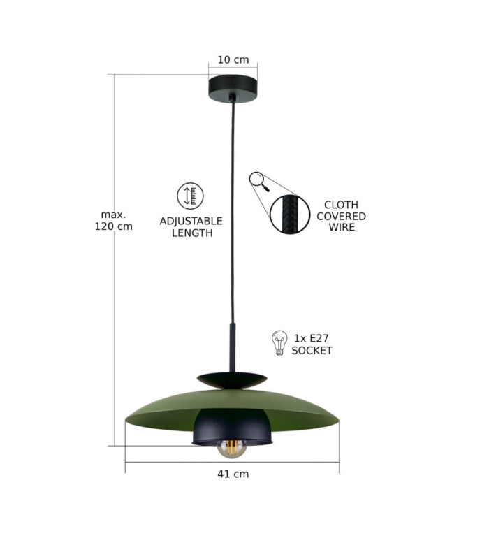 Zenya Dome Pendant Ceiling Light Green Black 1x E27-3