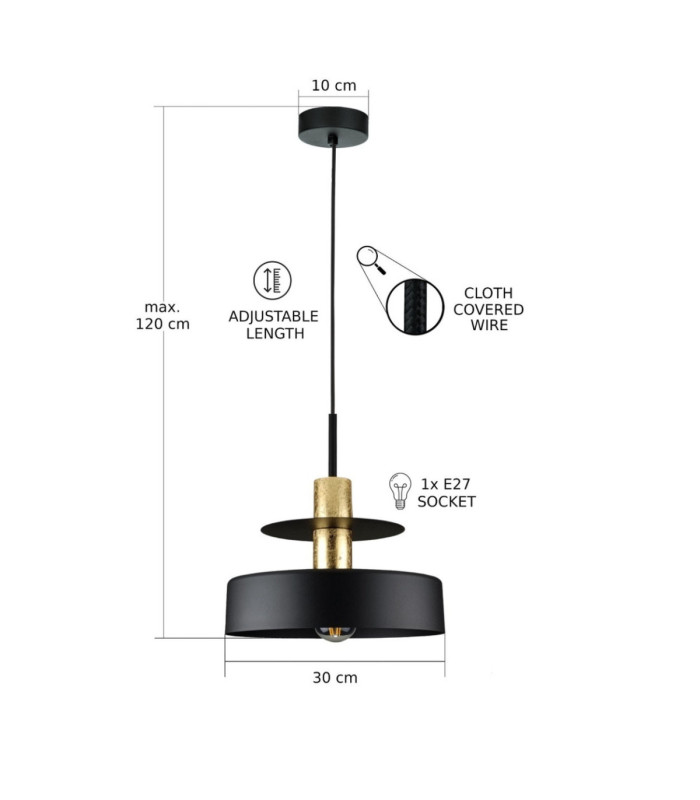 Solea Dome Pendant Ceiling Light Black Gold 1x E27-3