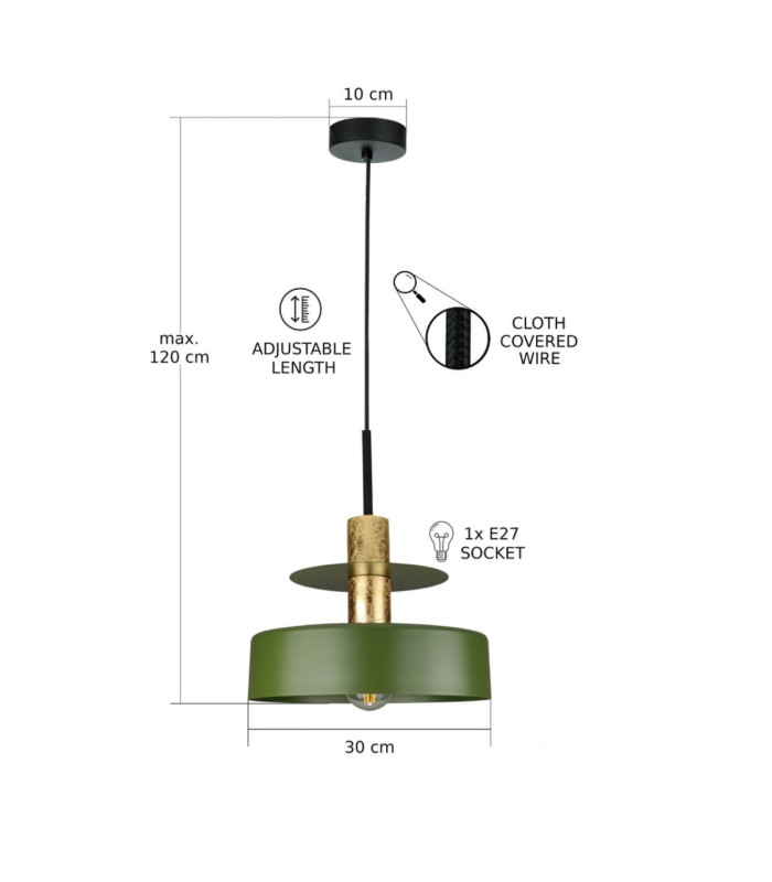 Solea Dome Pendant Ceiling Light Green Gold 1x E27-3