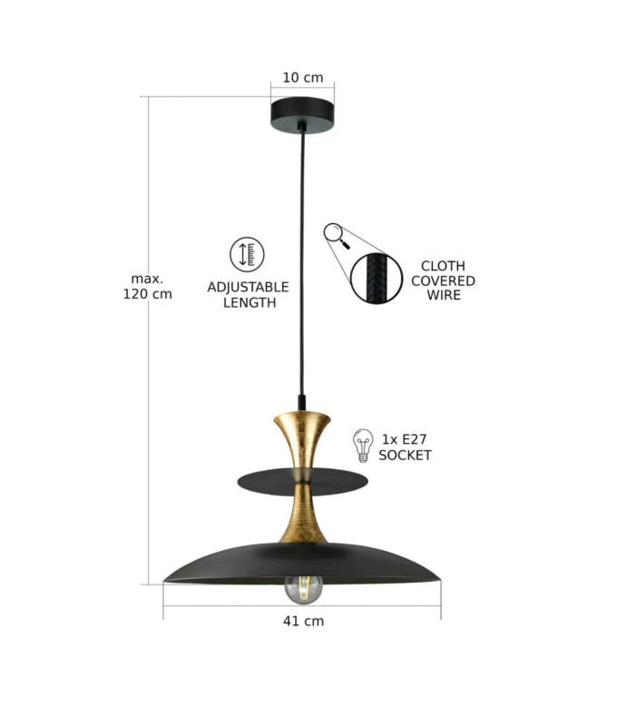 Celesta Dome Pendant Ceiling Light Black Gold 1x E27-3