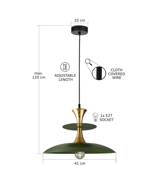 Celesta Dome Pendant Ceiling Light Green Gold 1x E27-3