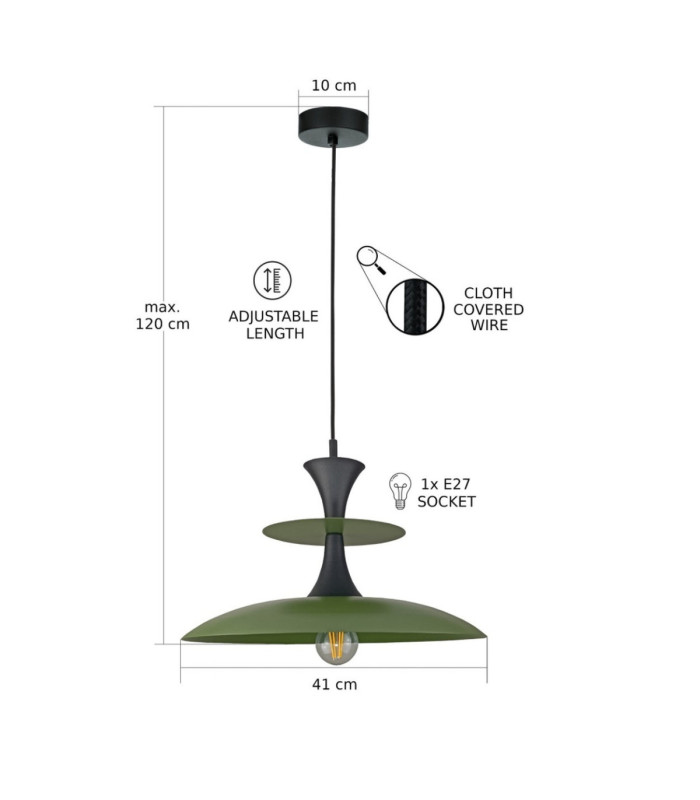 Celesta Dome Pendant Ceiling Light Green Black 1x E27-3