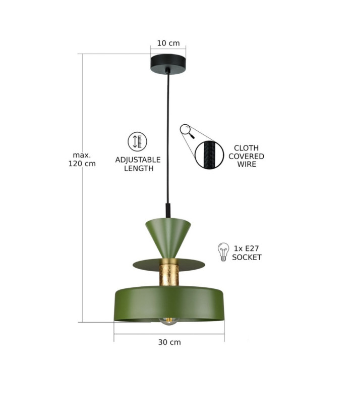 Valia Dome Pendant Ceiling Light Green Gold 1x E27-3