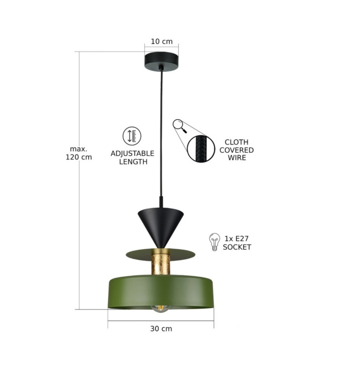 Valia Dome Pendant Ceiling Light Green Gold Black 1x E27-3