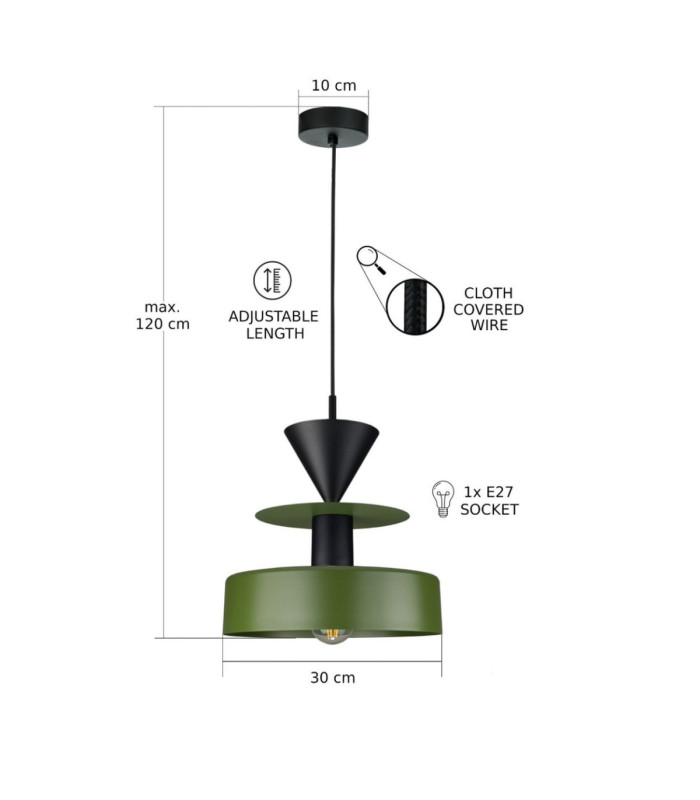 Valia Dome Pendant Ceiling Light Green Black 1x E27-3