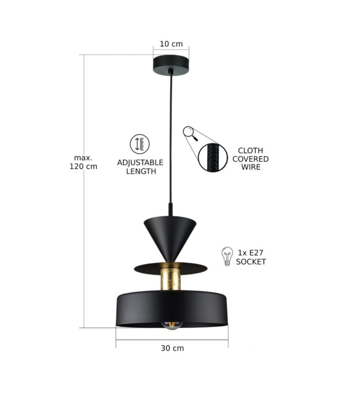 Valia Dome Pendant Ceiling Light Black Gold 1x E27-3