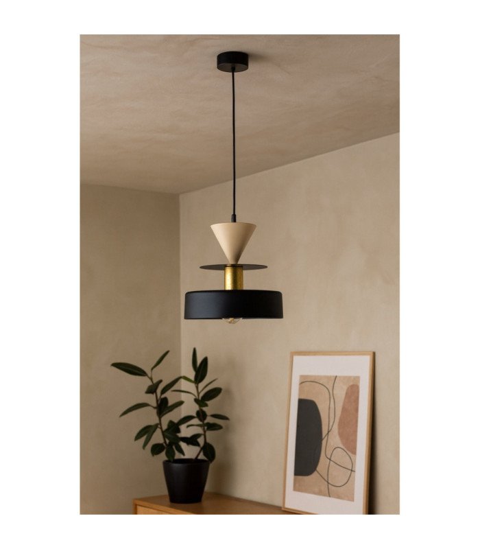 Valia Dome Pendant Ceiling Light Black Gold Beige 1x E27-2