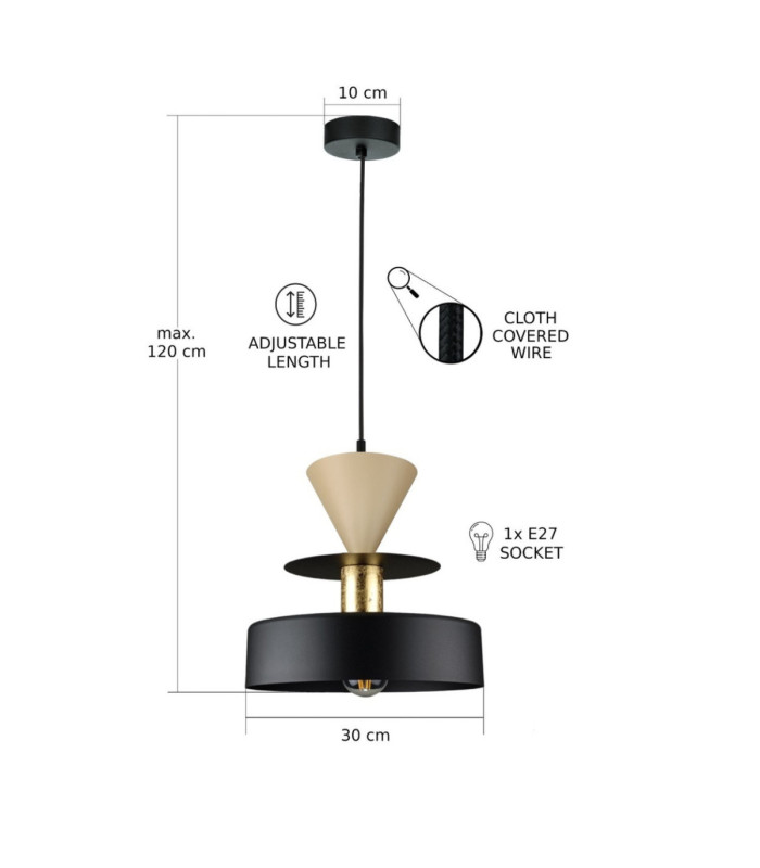Valia Dome Pendant Ceiling Light Black Gold Beige 1x E27-3