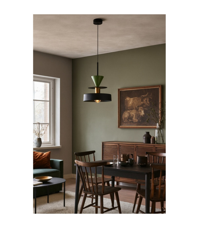 Valia Dome Pendant Ceiling Light Black Gold Green 1x E27-2