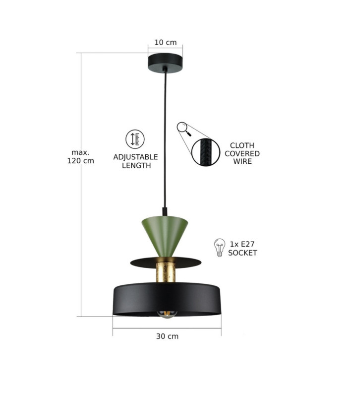 Valia Dome Pendant Ceiling Light Black Gold Green 1x E27-3