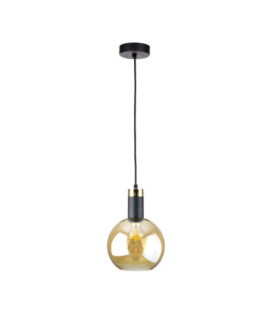Auralis Dome Pendant Ceiling Light Black Gold Amber Glass Shade 1x E27-1