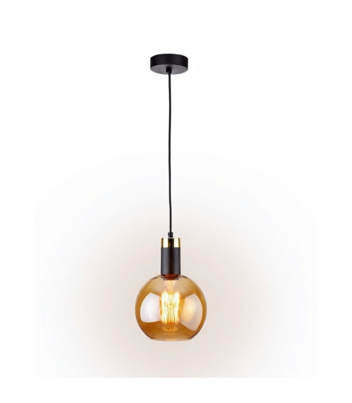 Auralis Dome Pendant Ceiling Light Black Gold Amber Glass Shade 1x E27-3
