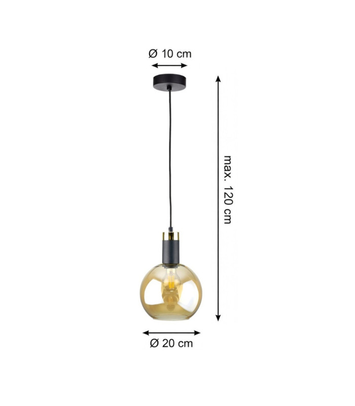 Auralis Dome Pendant Ceiling Light Black Gold Amber Glass Shade 1x E27-10