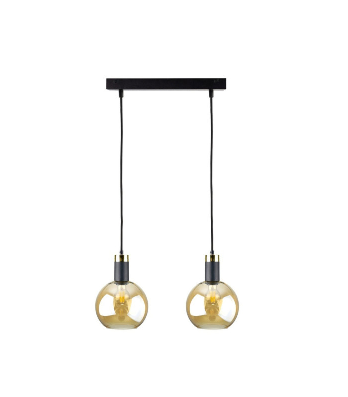 Auralis Bar Pendant Ceiling Light Black Gold Amber Glass Shade 2x E27-1