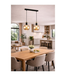 Auralis Bar Pendant Ceiling Light Black Gold Amber Glass Shade 2x E27-2