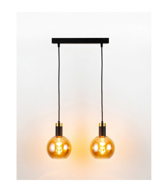 Auralis Bar Pendant Ceiling Light Black Gold Amber Glass Shade 2x E27-3