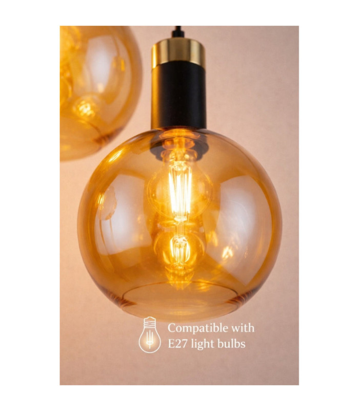 Auralis Bar Pendant Ceiling Light Black Gold Amber Glass Shade 2x E27-7