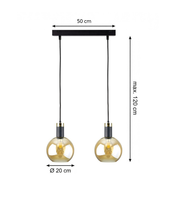 Auralis Bar Pendant Ceiling Light Black Gold Amber Glass Shade 2x E27-8