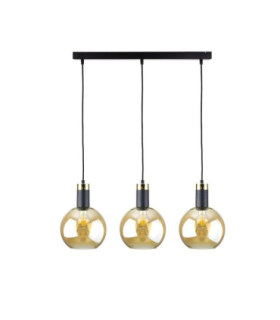 Auralis Bar Pendant Ceiling Light Black Gold Amber Glass Shade 3x E27-1