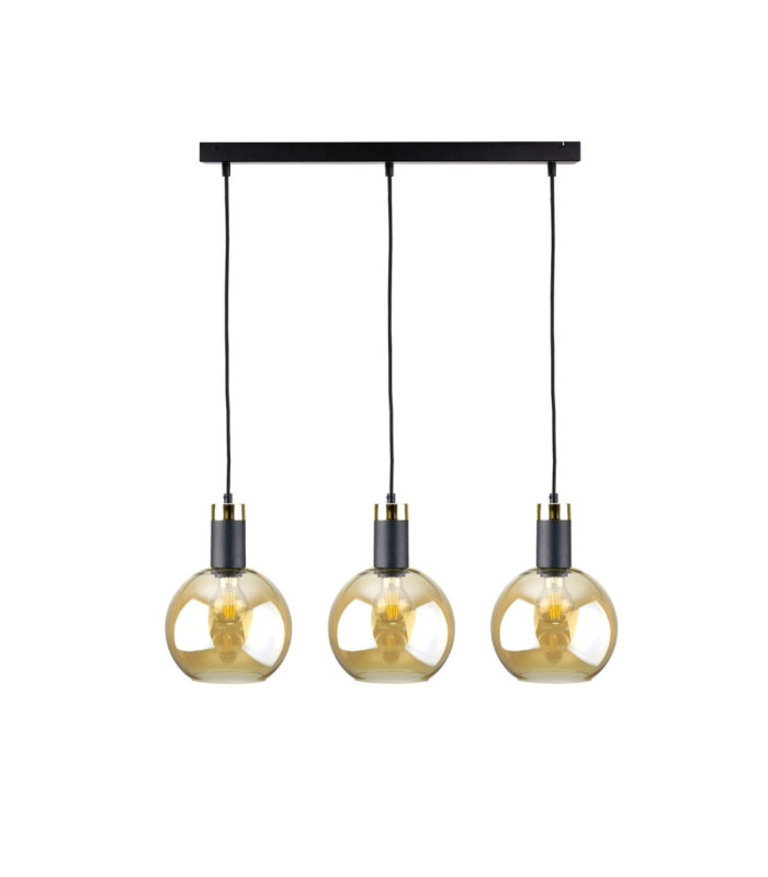Auralis Bar Pendant Ceiling Light Black Gold Amber Glass Shade 3x E27-1