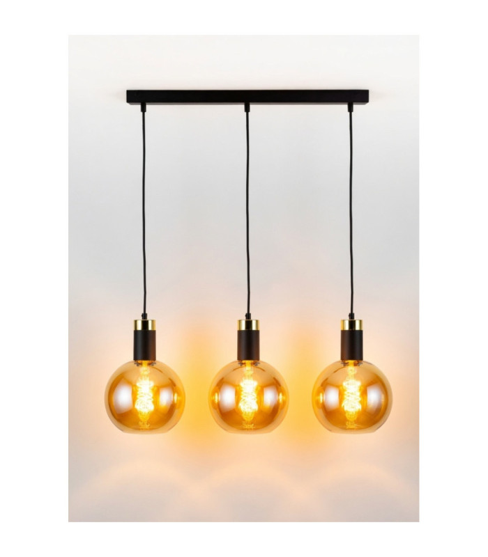 Auralis Bar Pendant Ceiling Light Black Gold Amber Glass Shade 3x E27-3