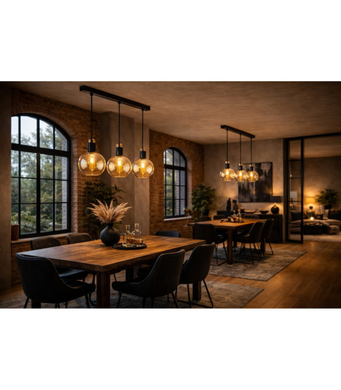 Auralis Bar Pendant Ceiling Light Black Gold Amber Glass Shade 3x E27-4