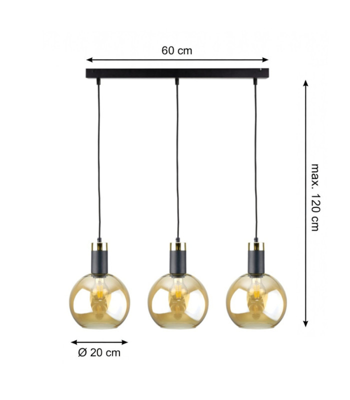 Auralis Bar Pendant Ceiling Light Black Gold Amber Glass Shade 3x E27-9