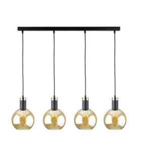 Auralis Bar Pendant Ceiling Light Black Gold Amber Glass Shade 4x E27-1