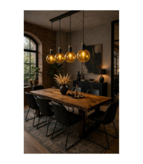 Auralis Bar Pendant Ceiling Light Black Gold Amber Glass Shade 4x E27-2