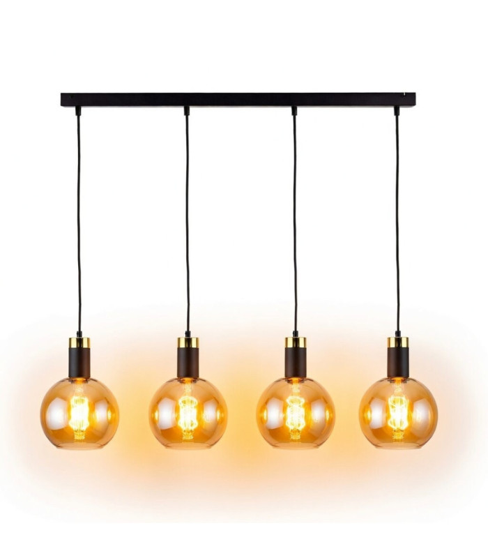 Auralis Bar Pendant Ceiling Light Black Gold Amber Glass Shade 4x E27-3