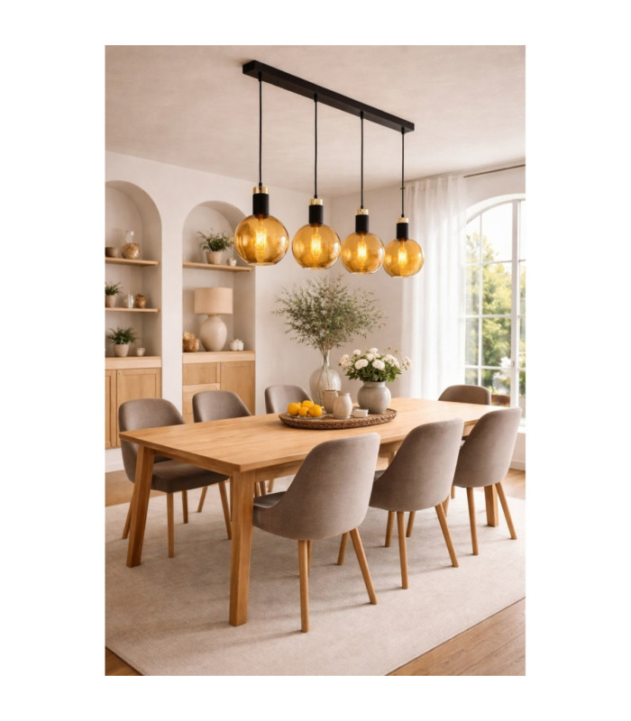 Auralis Bar Pendant Ceiling Light Black Gold Amber Glass Shade 4x E27-4