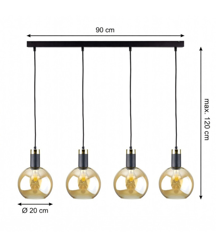 Auralis Bar Pendant Ceiling Light Black Gold Amber Glass Shade 4x E27-9