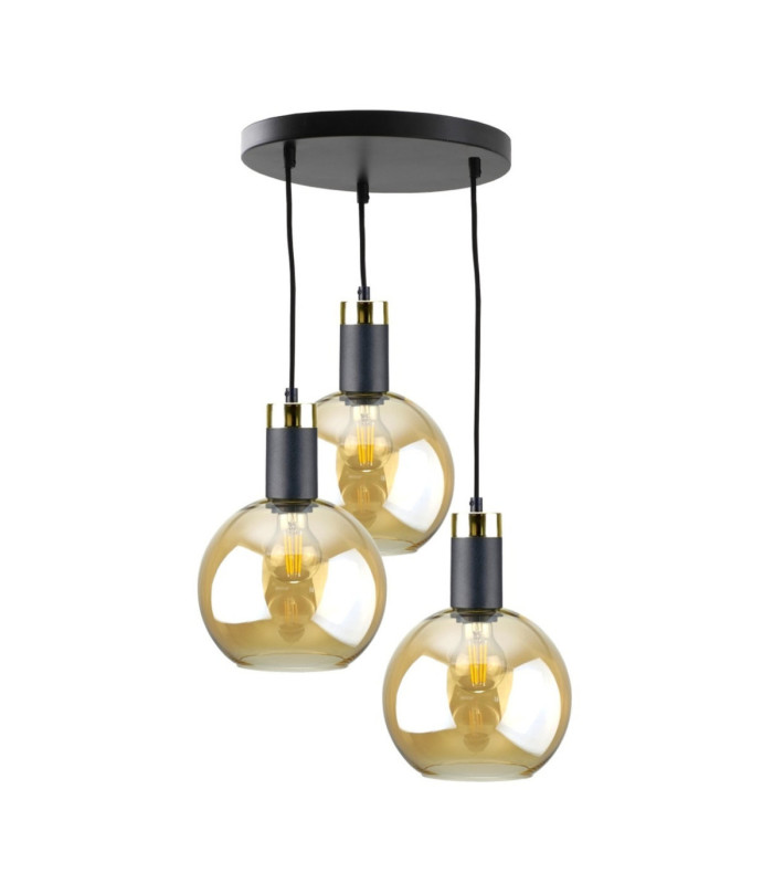 Auralis Cluster Pendant Ceiling Light Black Gold Amber Glass Shade 3x E27-1