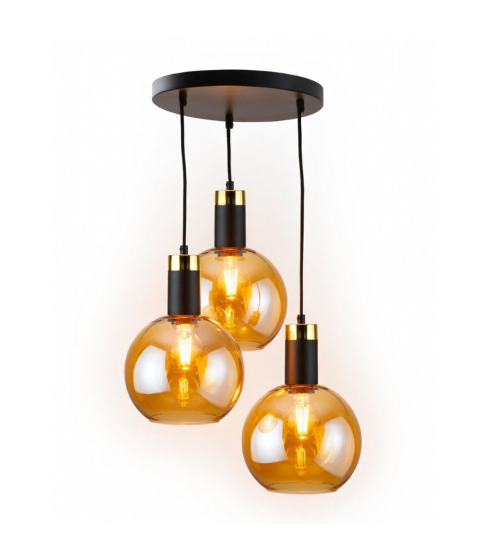 Auralis Cluster Pendant Ceiling Light Black Gold Amber Glass Shade 3x E27-3