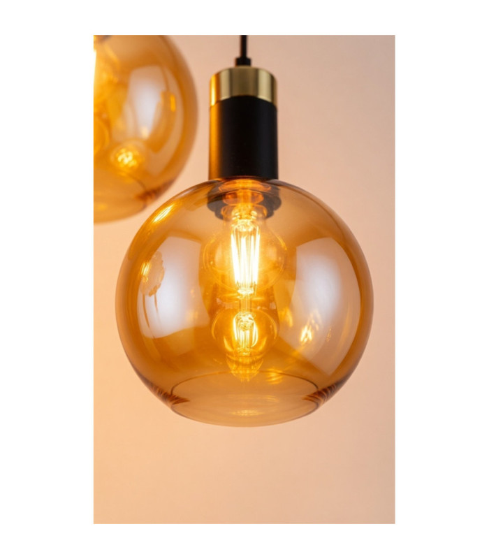 Auralis Cluster Pendant Ceiling Light Black Gold Amber Glass Shade 3x E27-6